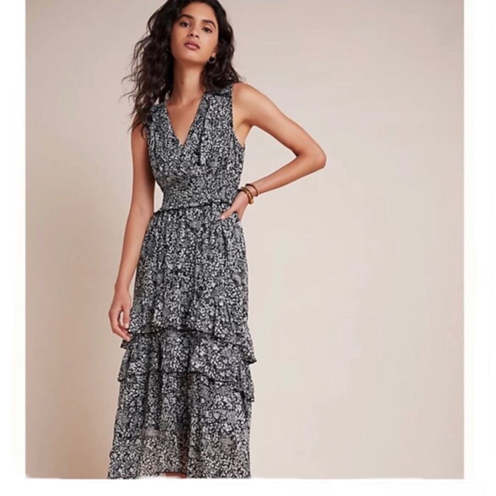 Anthropologie Marcella Tiered Floral Midi Dress